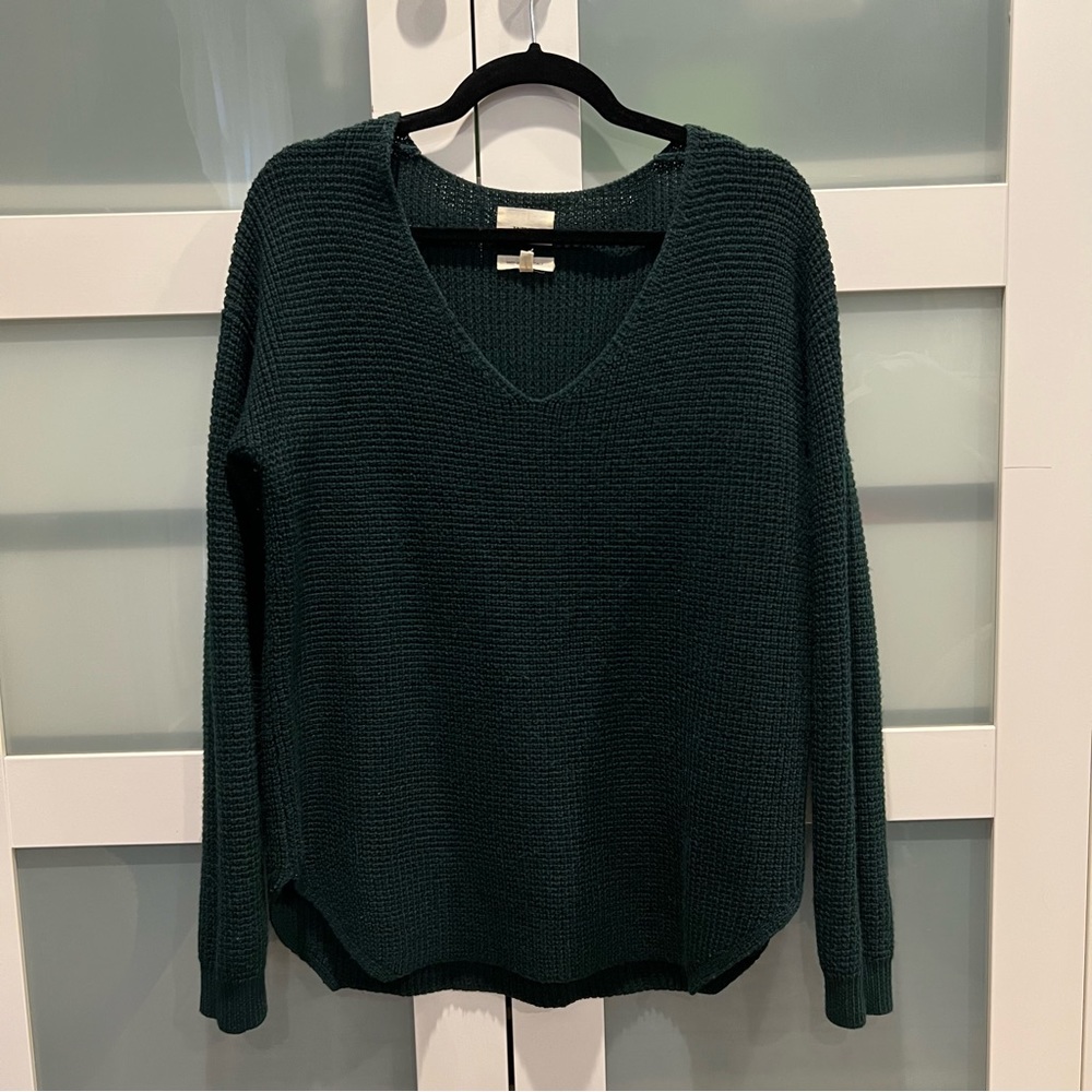 Wilfred Free Aritzia Wolter Womens Green Waffle Knit 100% Wool Sweater